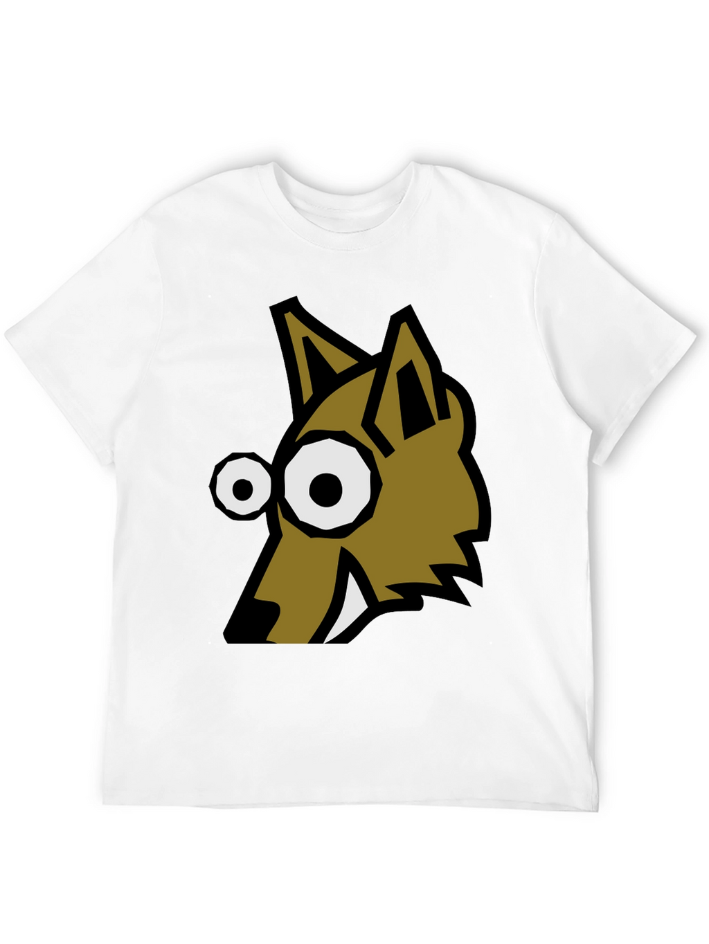Cartoon Wolf Graphic Tee - Black Crew Neck T-Shirt
