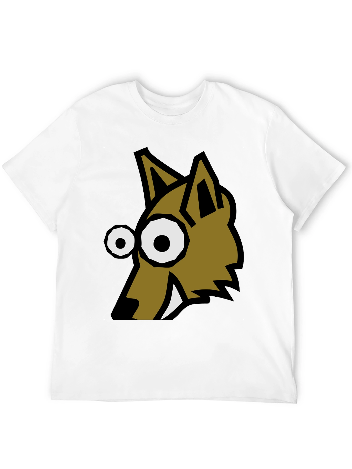 Cartoon Wolf Graphic Tee - Black Crew Neck T-Shirt