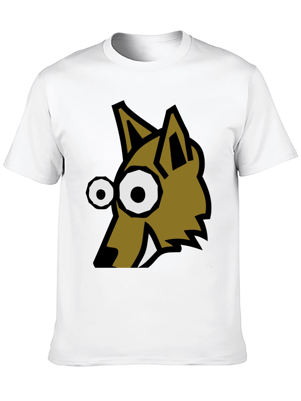 Cartoon Wolf Graphic Tee - Black Crew Neck T-Shirt