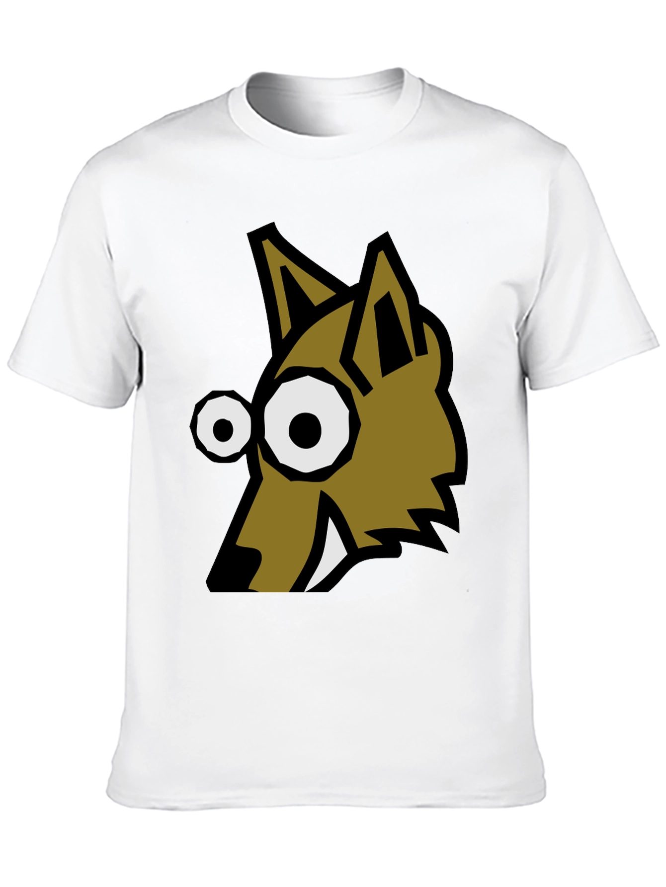 Cartoon Wolf Graphic Tee - Black Crew Neck T-Shirt