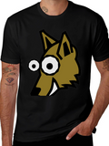 Cartoon Wolf Graphic Tee - Black Crew Neck T-Shirt