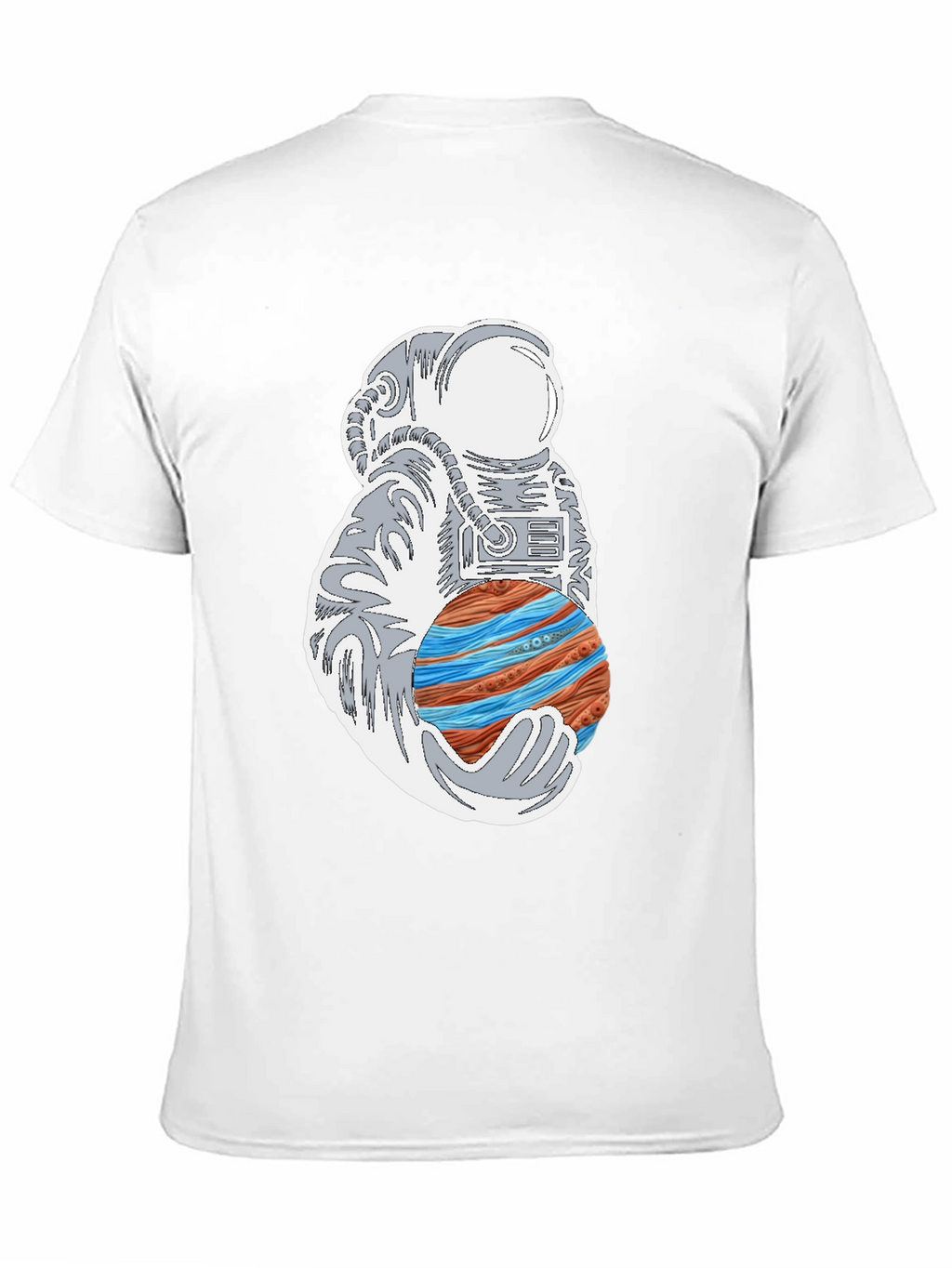 Astronaut Holding Planet Graphic Tee - Black Cotton T-Shirt