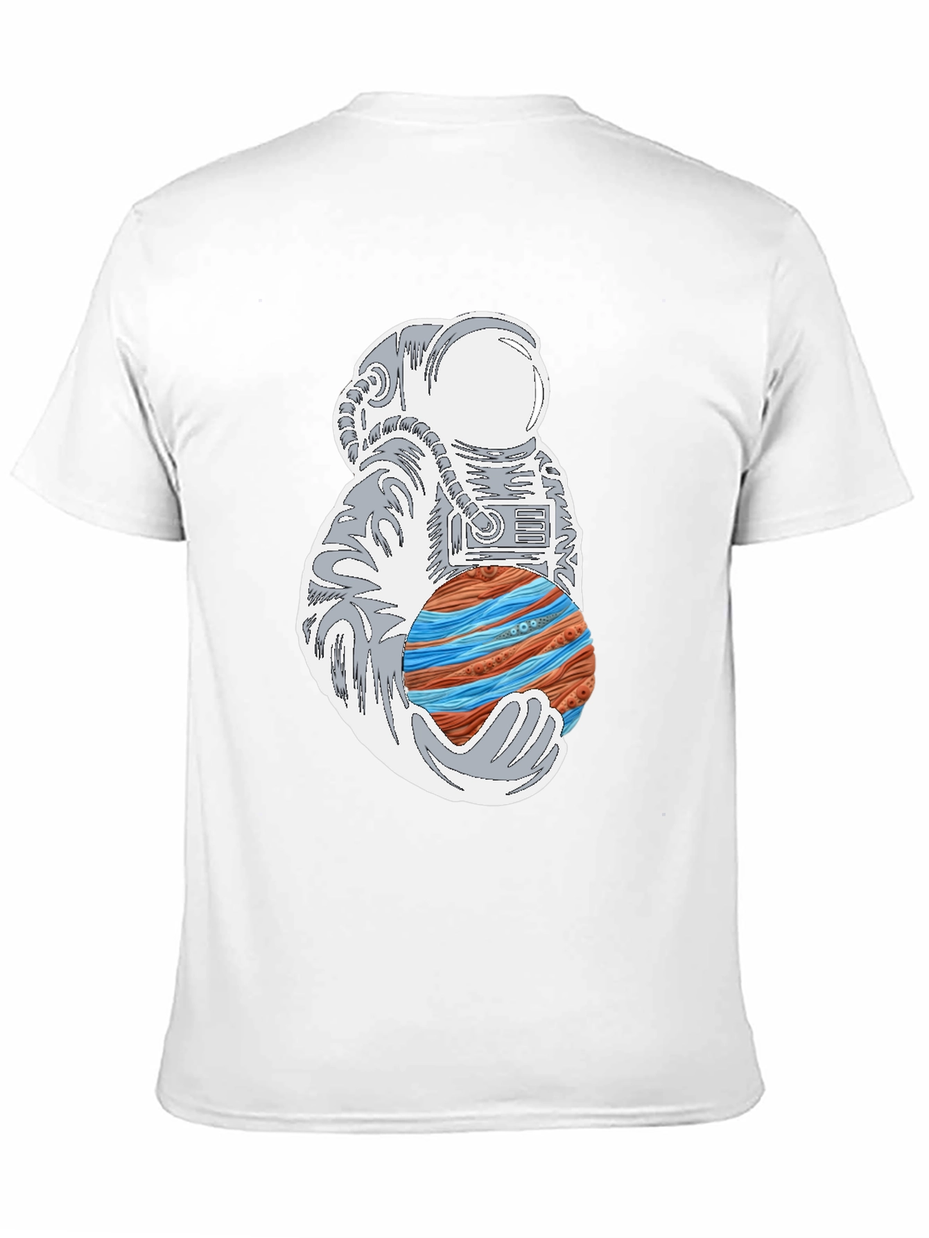 Astronaut Holding Planet Graphic Tee - Black Cotton T-Shirt