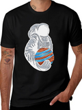Astronaut Holding Planet Graphic Tee - Black Cotton T-Shirt