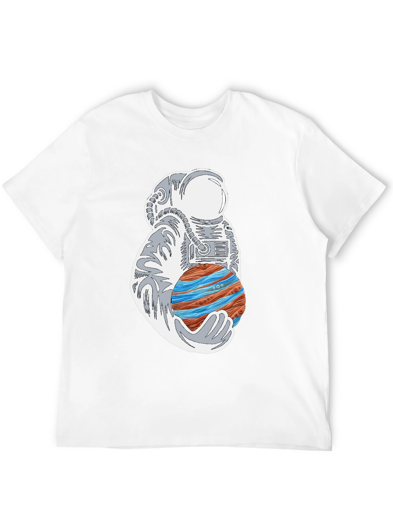 Astronaut Holding Planet Graphic Tee - Black Cotton T-Shirt