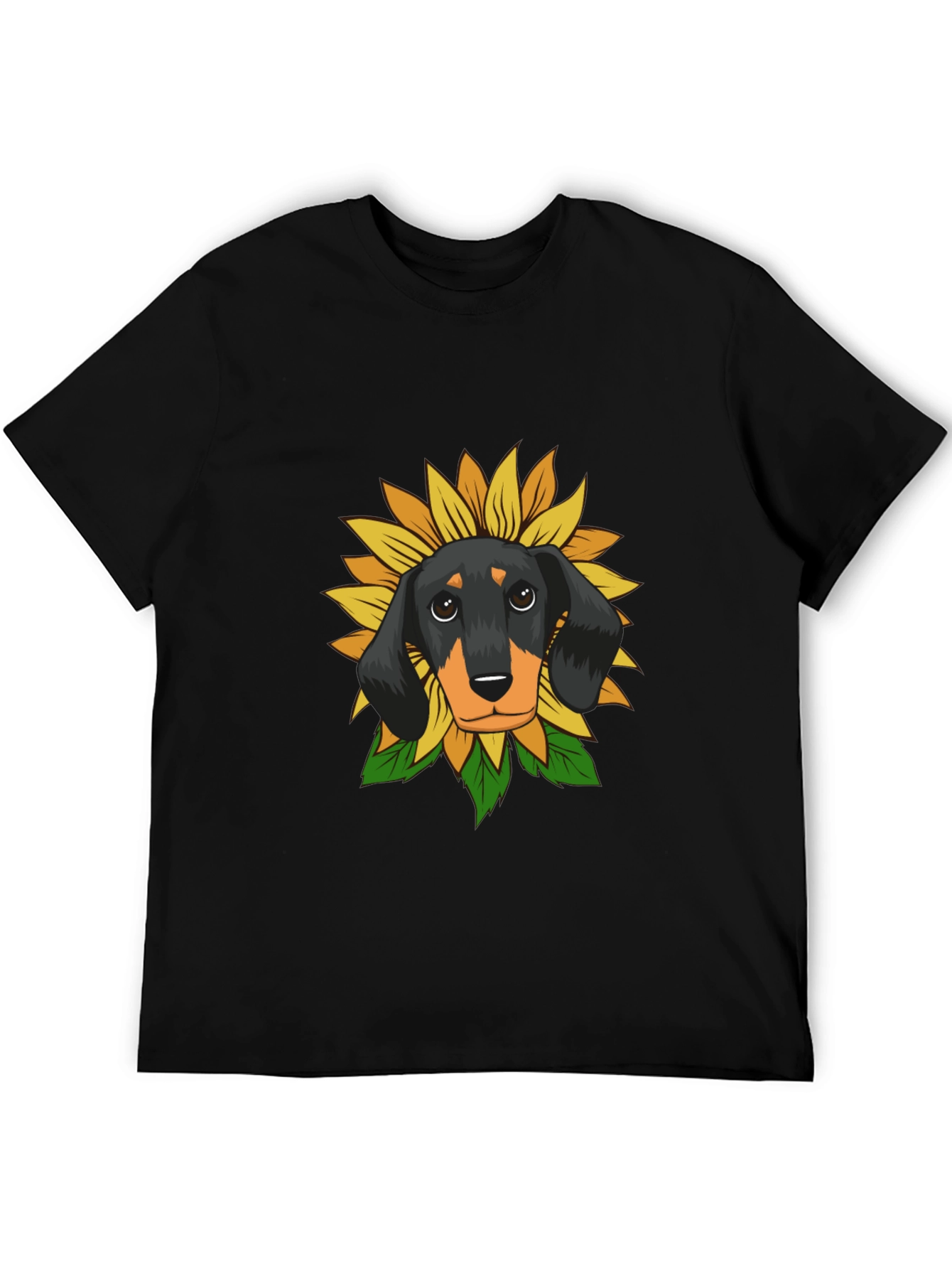 Dachshund Sunflower Graphic Tee - Black Cotton Comfort