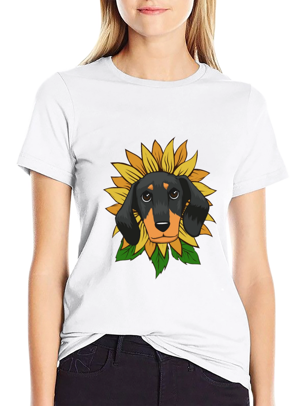 Dachshund Sunflower Graphic Tee - Black Cotton Comfort
