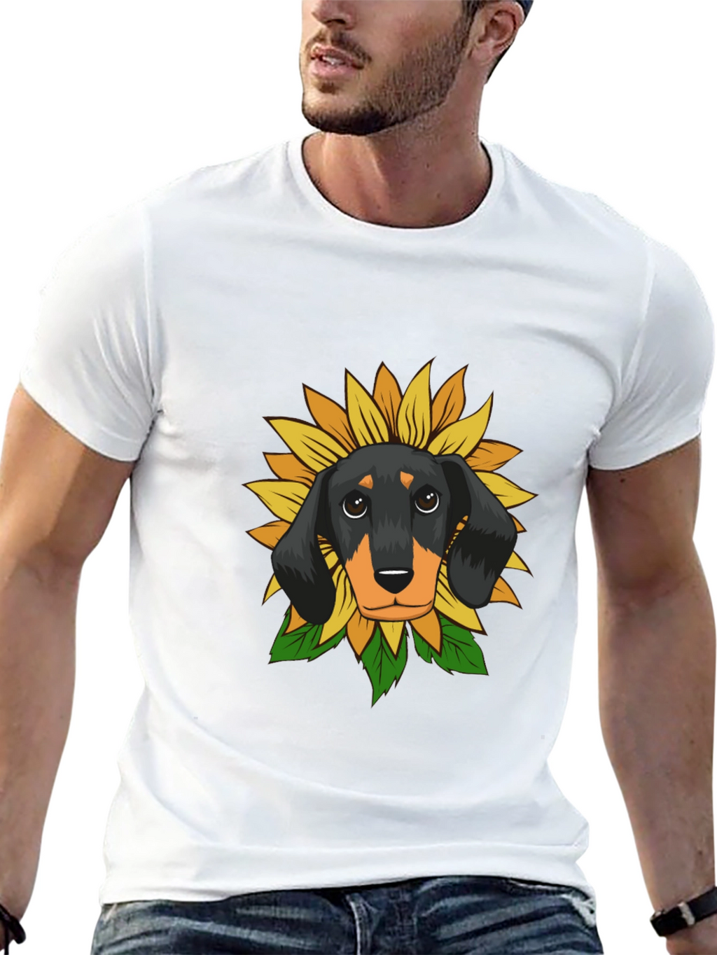 Dachshund Sunflower Graphic Tee - Black Cotton Comfort
