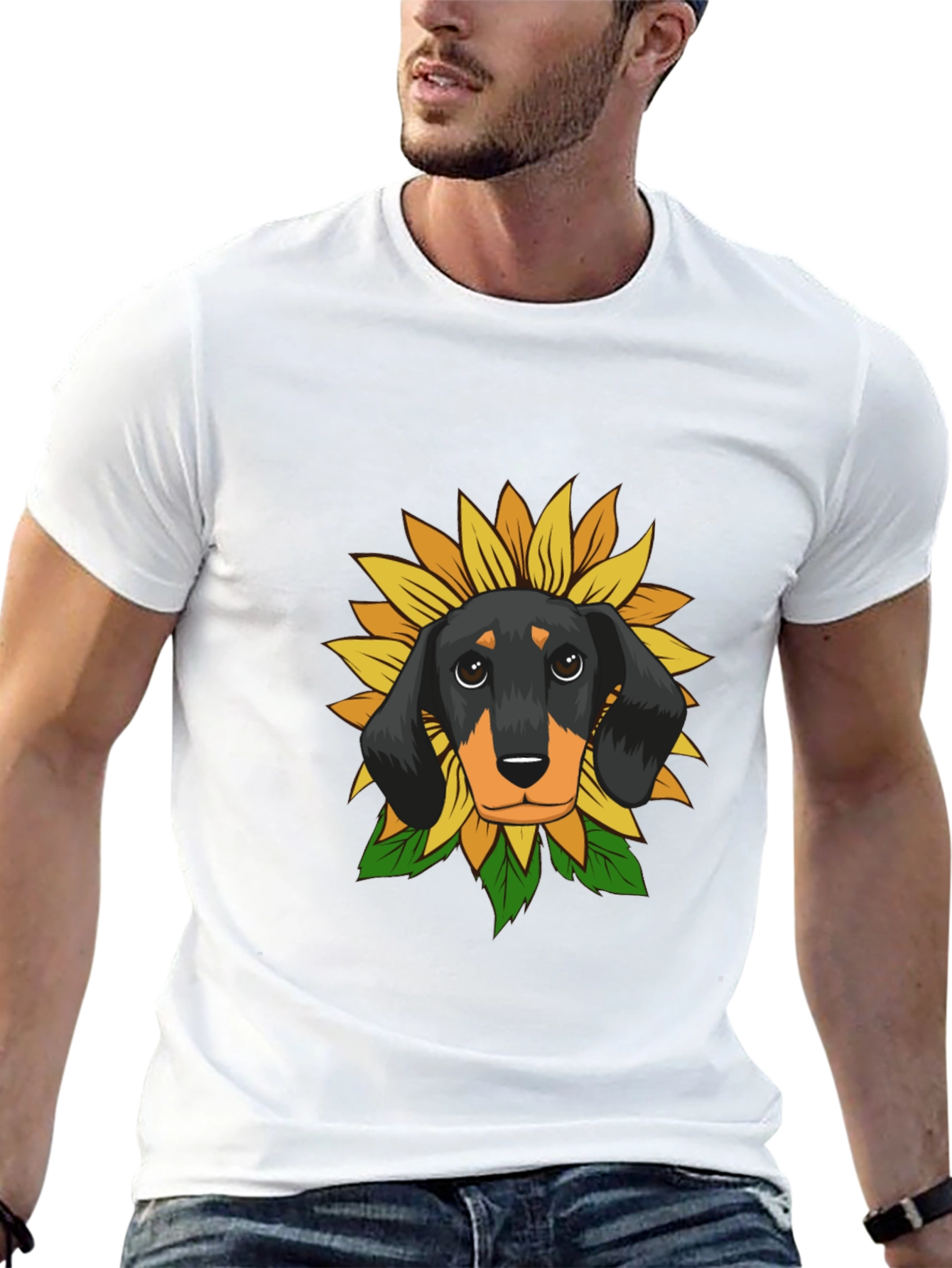 Dachshund Sunflower Graphic Tee - Black Cotton Comfort