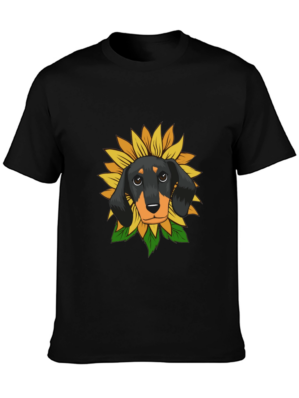 Dachshund Sunflower Graphic Tee - Black Cotton Comfort
