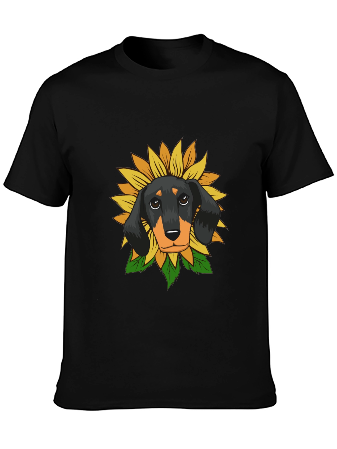 Dachshund Sunflower Graphic Tee - Black Cotton Comfort