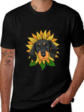 Dachshund Sunflower Graphic Tee - Black Cotton Comfort