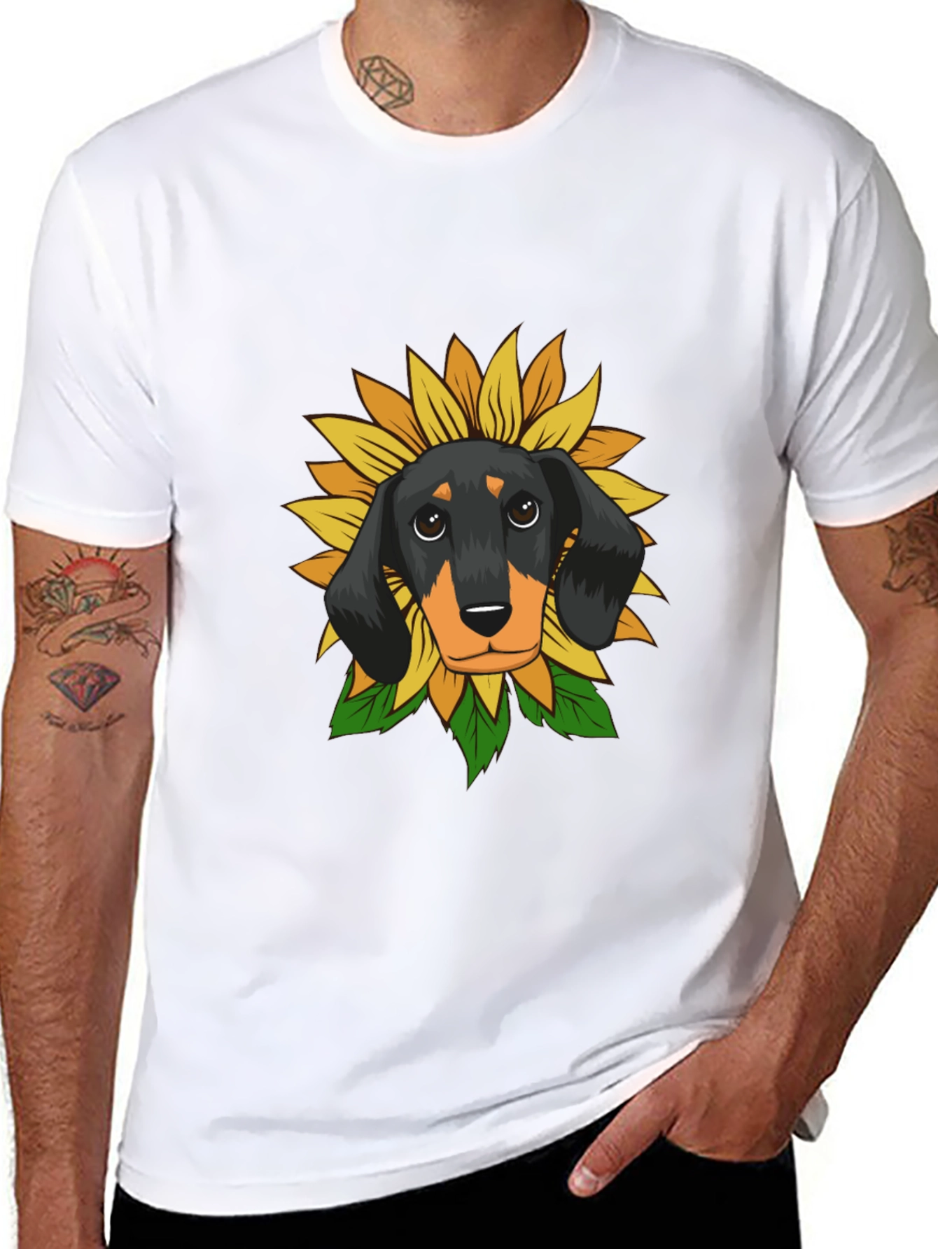 Dachshund Sunflower Graphic Tee - Black Cotton Comfort