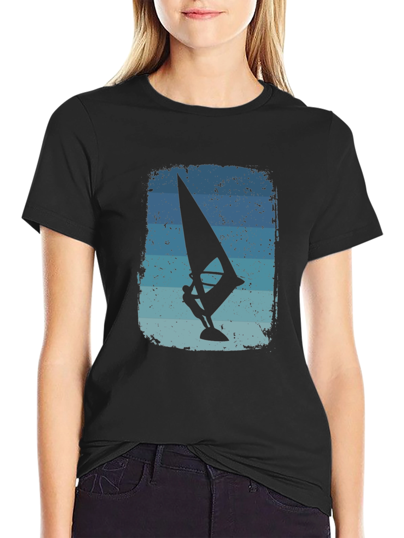 Windsurfer Graphic Tee - Vintage Style Black T-Shirt
