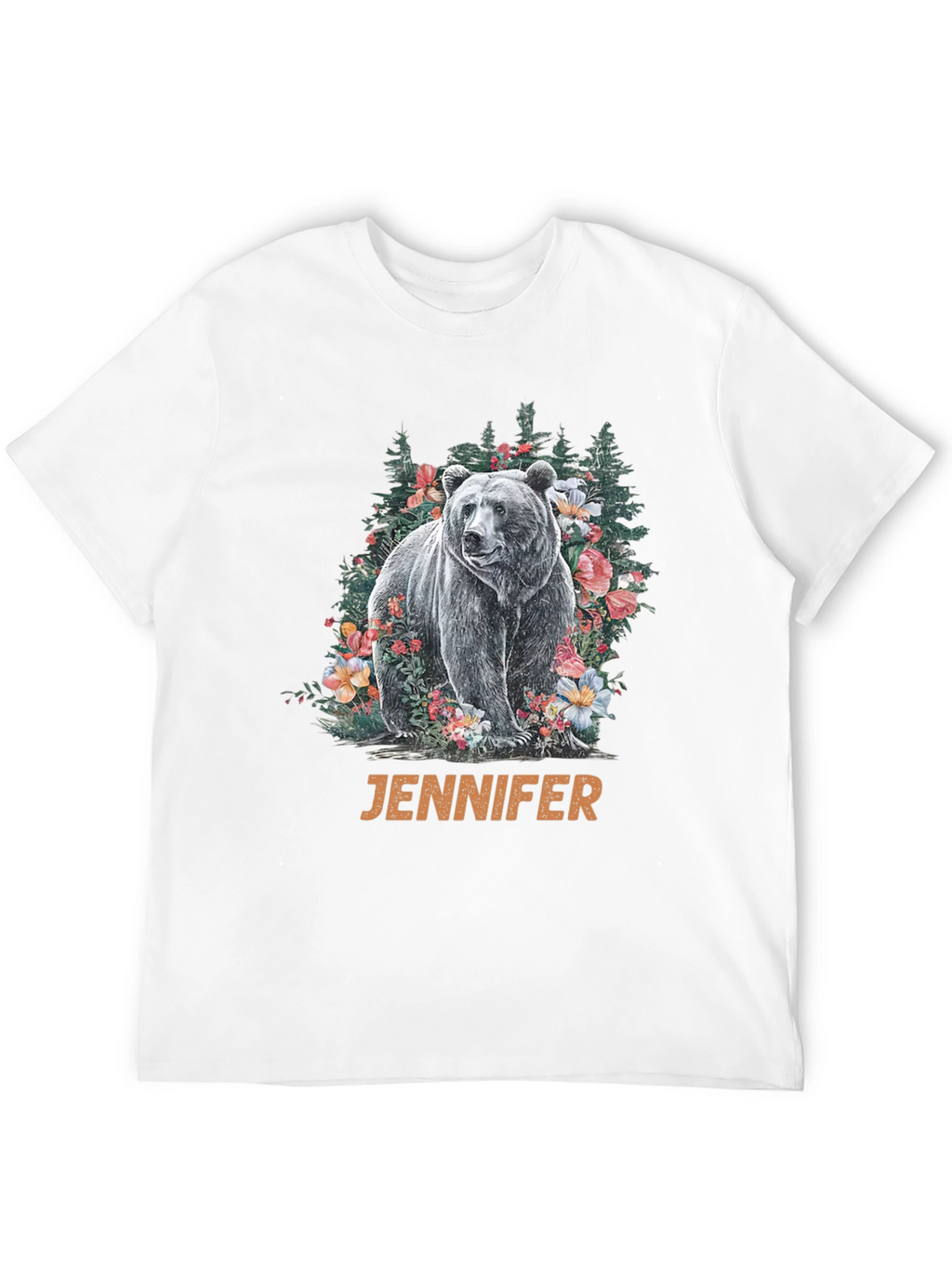 Bear & Floral T-Shirt - Personalized Name