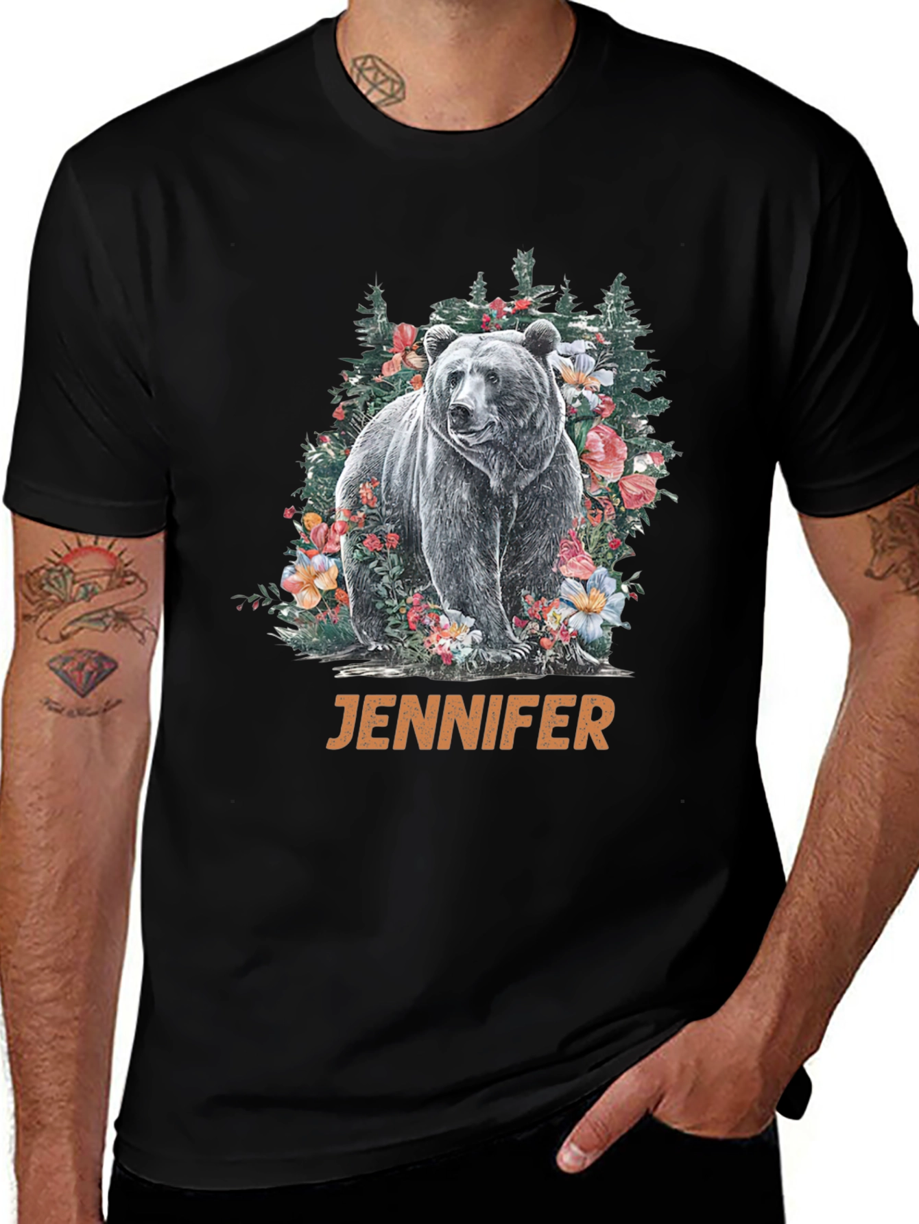 Bear & Floral T-Shirt - Personalized Name