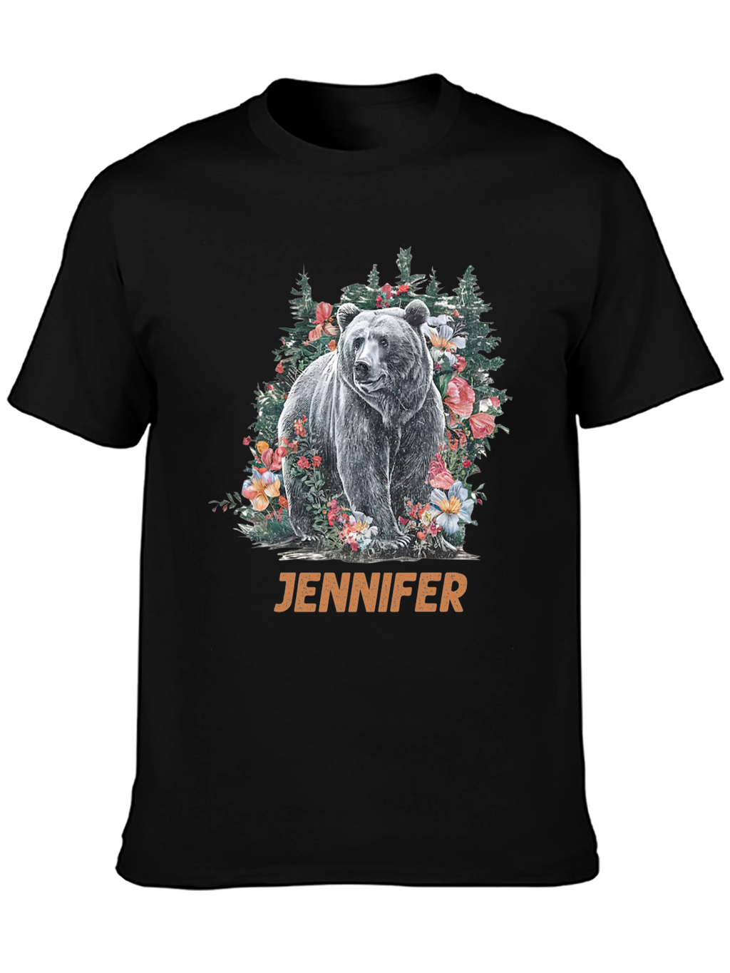 Bear & Floral T-Shirt - Personalized Name