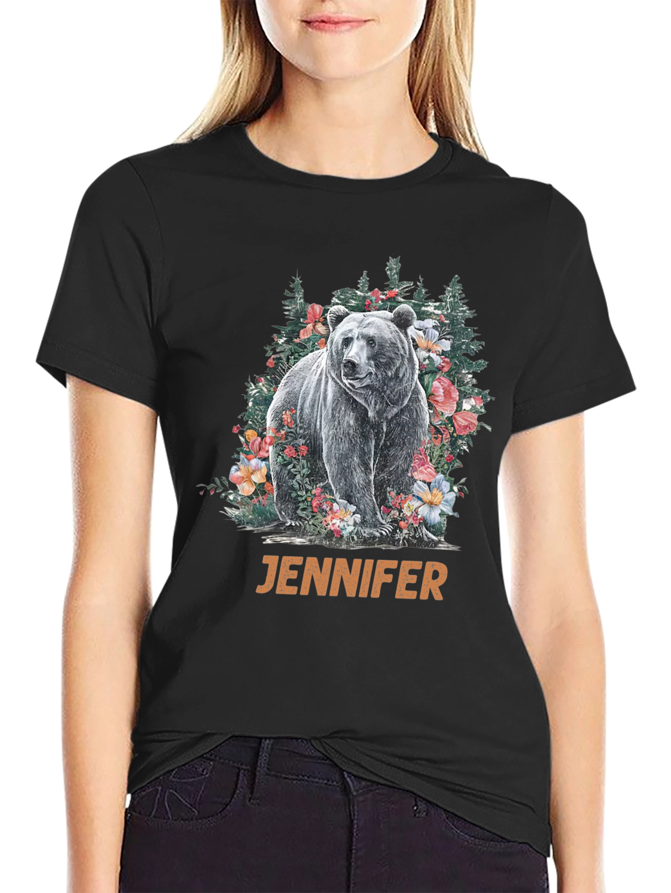 Bear & Floral T-Shirt - Personalized Name
