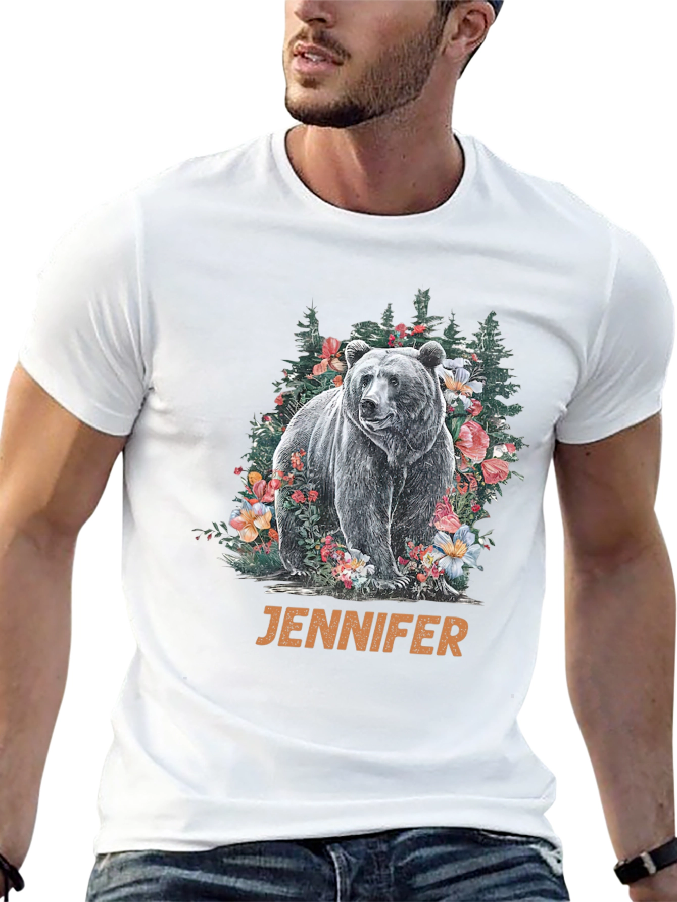Bear & Floral T-Shirt - Personalized Name