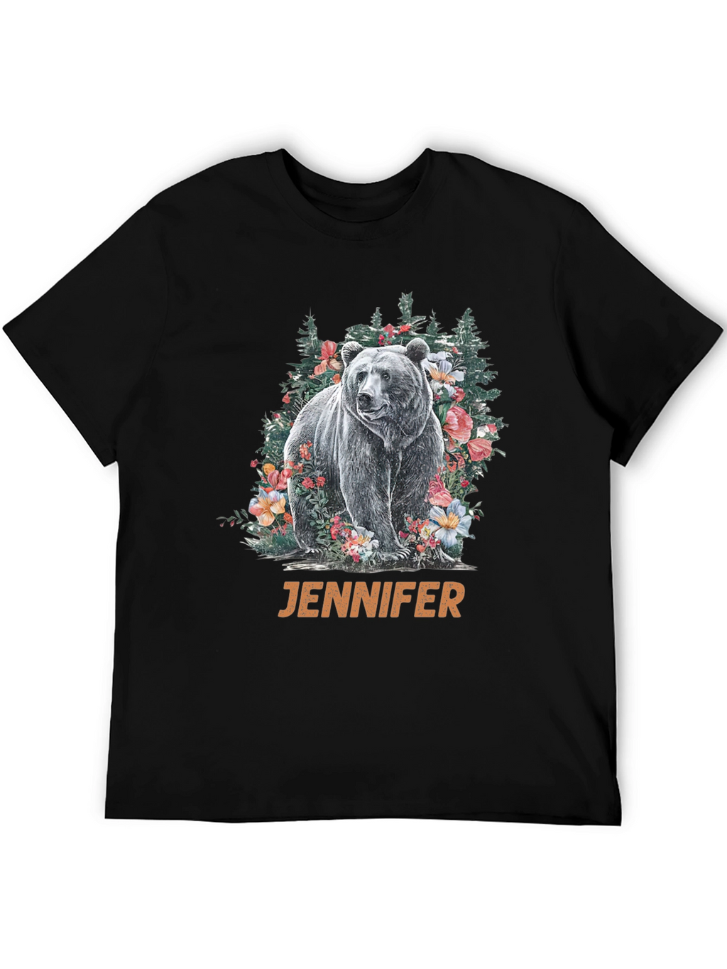 Bear & Floral T-Shirt - Personalized Name