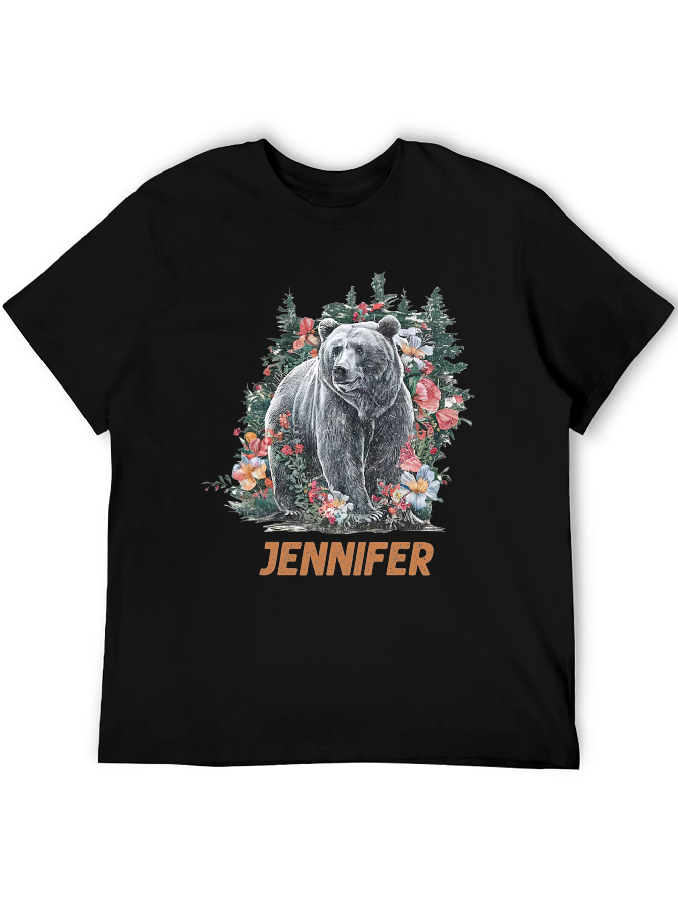 Bear & Floral T-Shirt - Personalized Name