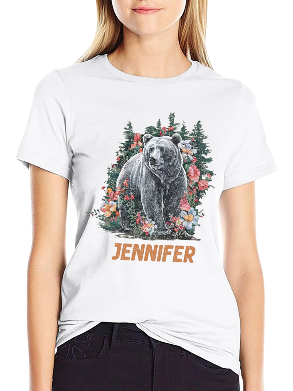 Bear & Floral T-Shirt - Personalized Name