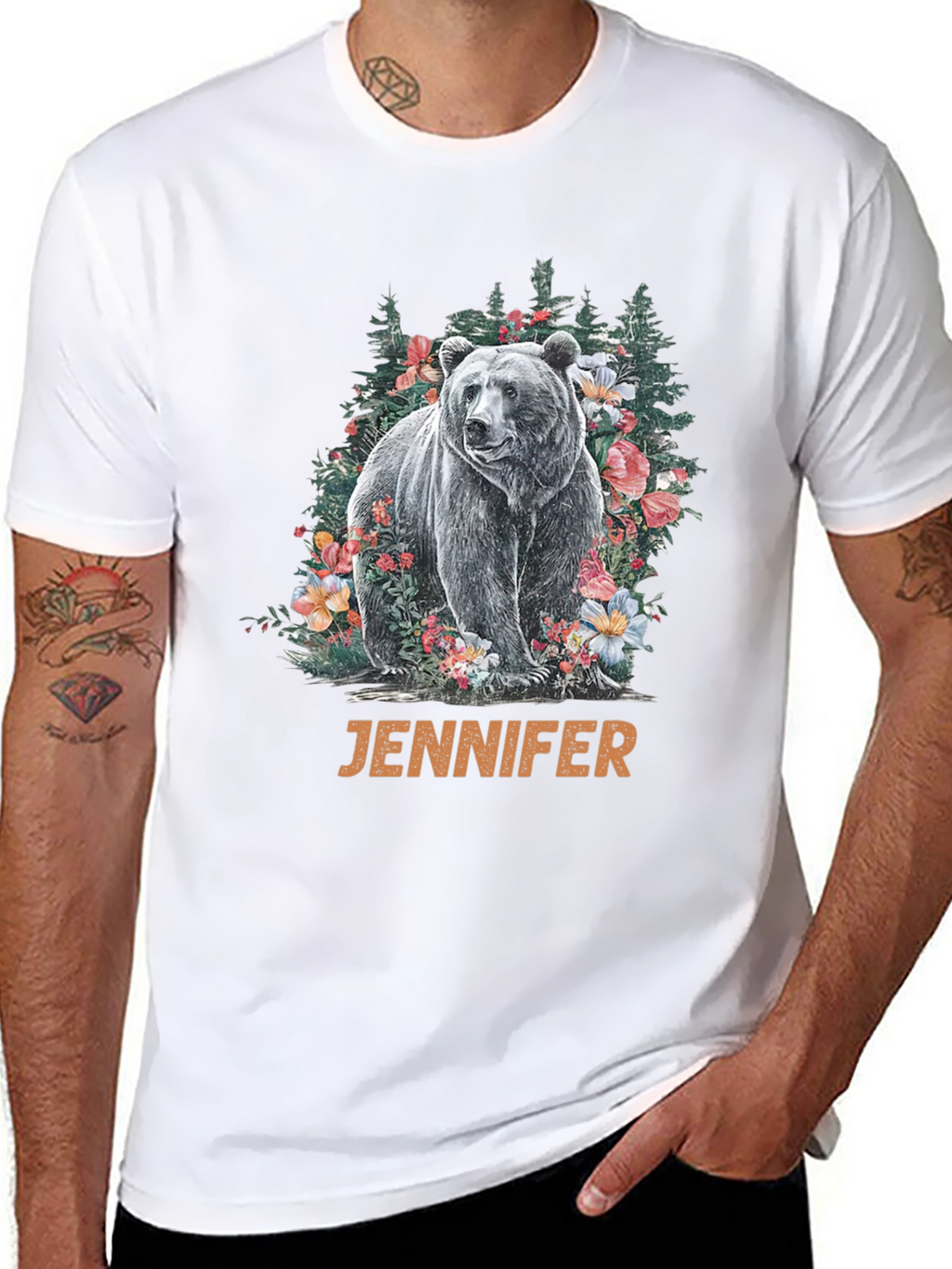 Bear & Floral T-Shirt - Personalized Name