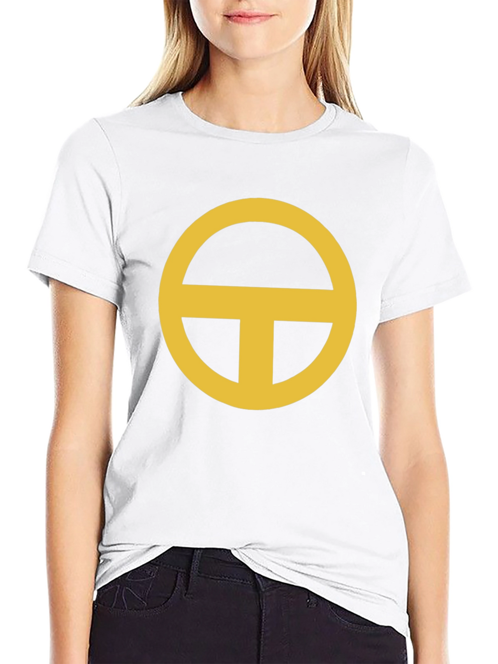 Minimalist Gold Circle-T Graphic Black T-Shirt