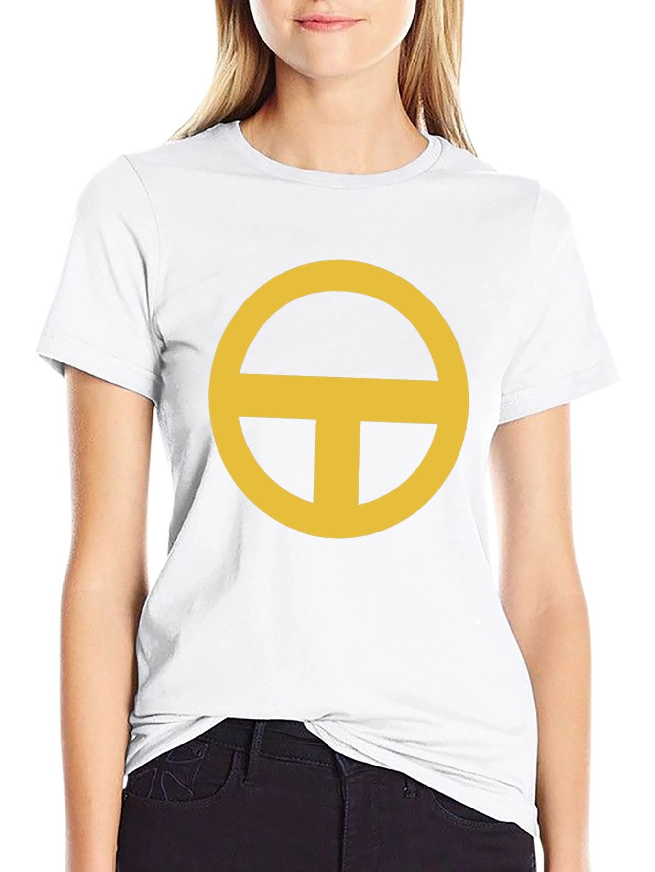 Minimalist Gold Circle-T Graphic Black T-Shirt