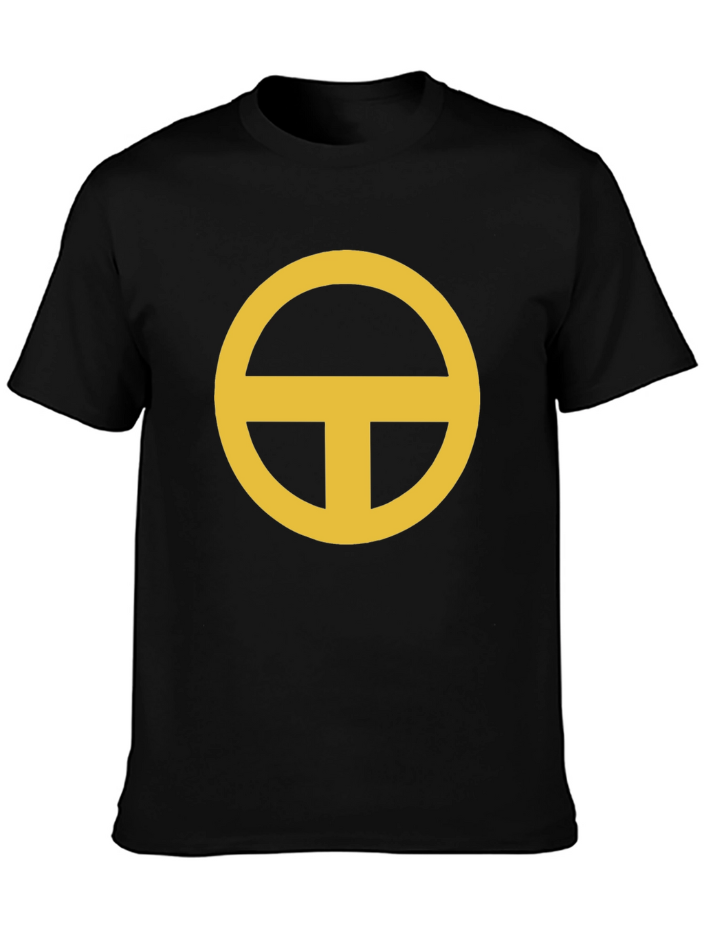 Minimalist Gold Circle-T Graphic Black T-Shirt