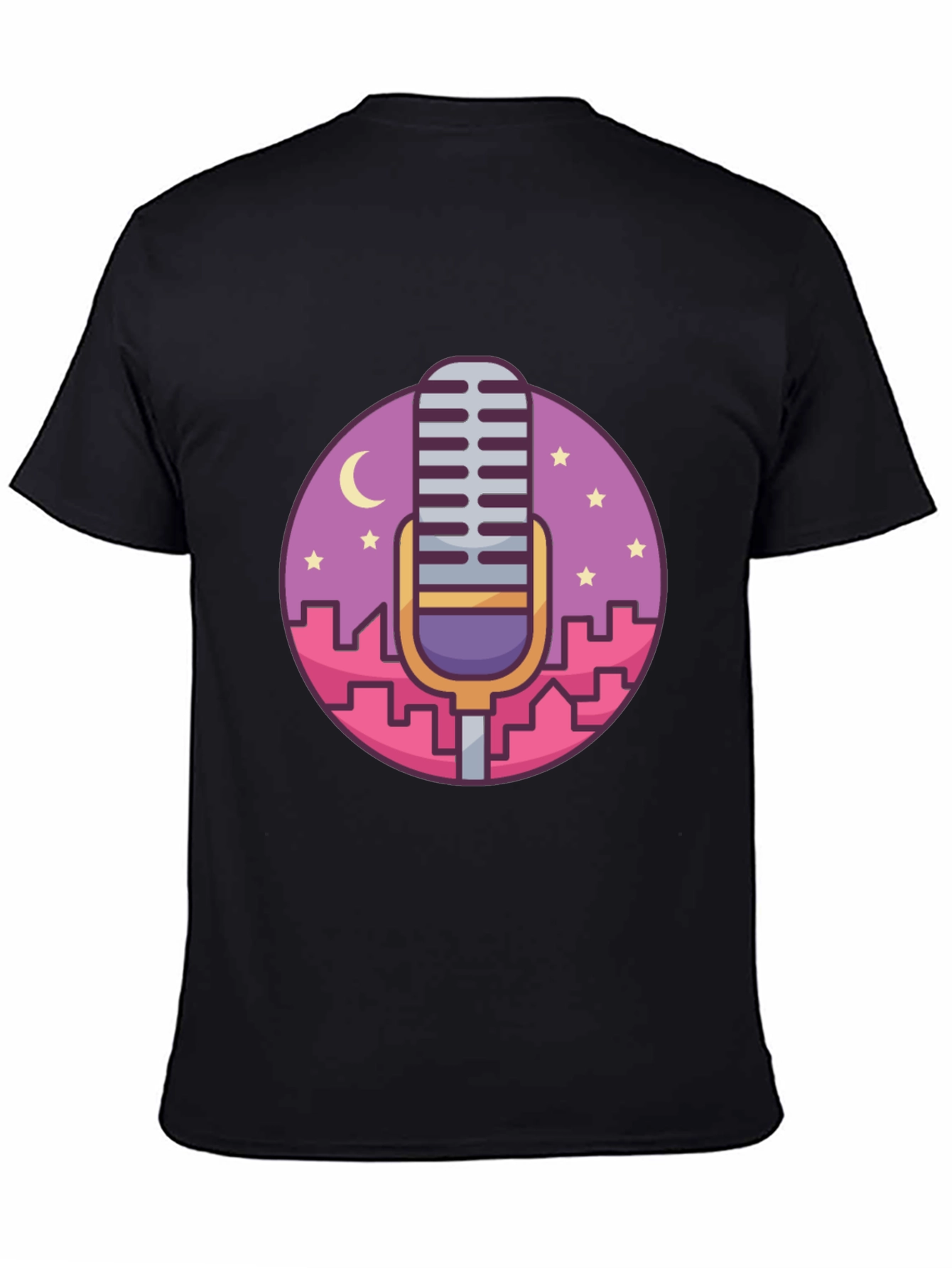 Retro Microphone Cityscape Graphic Tee