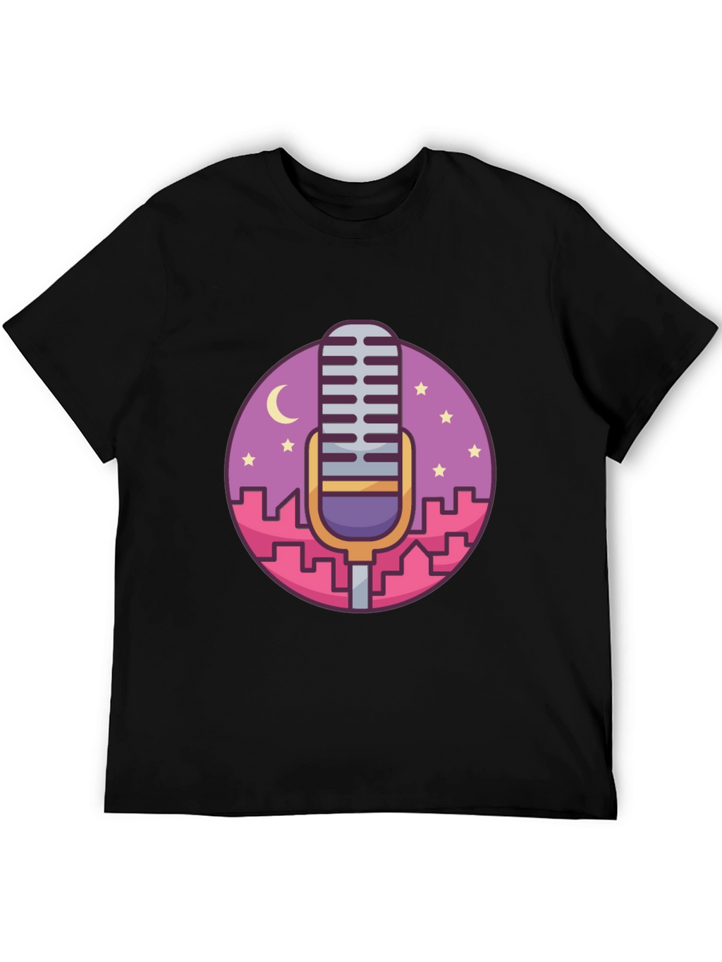 Retro Microphone Cityscape Graphic Tee