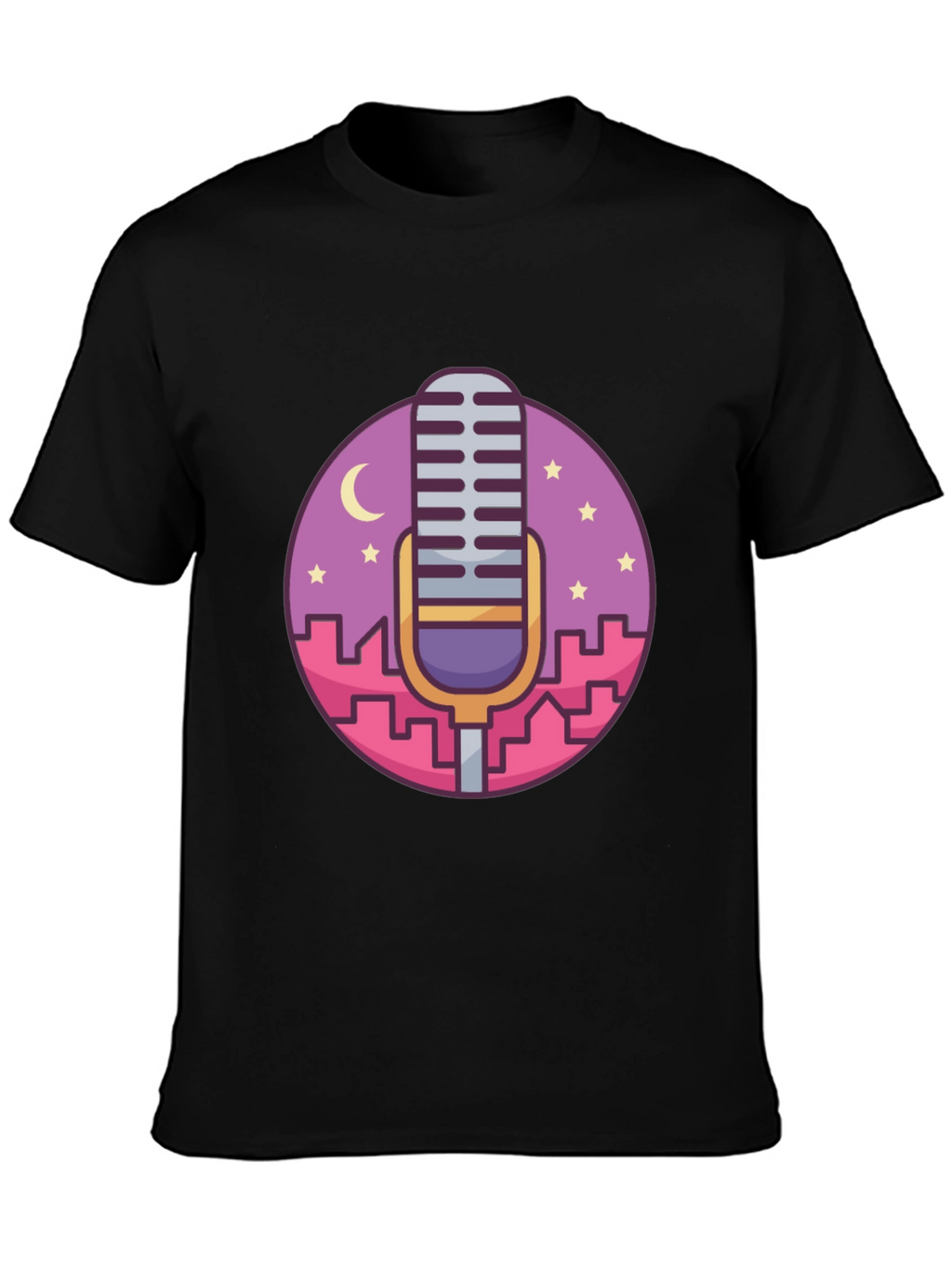 Retro Microphone Cityscape Graphic Tee