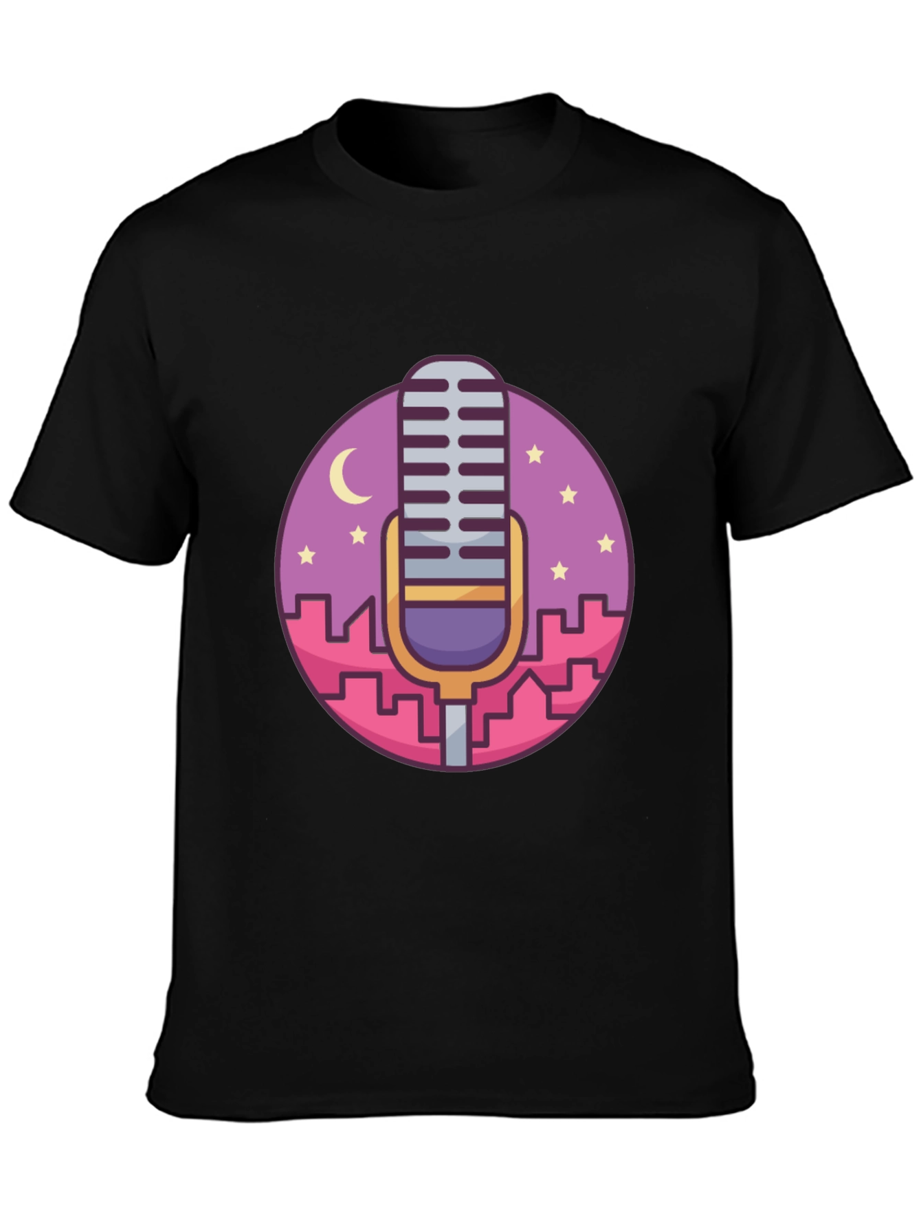 Retro Microphone Cityscape Graphic Tee