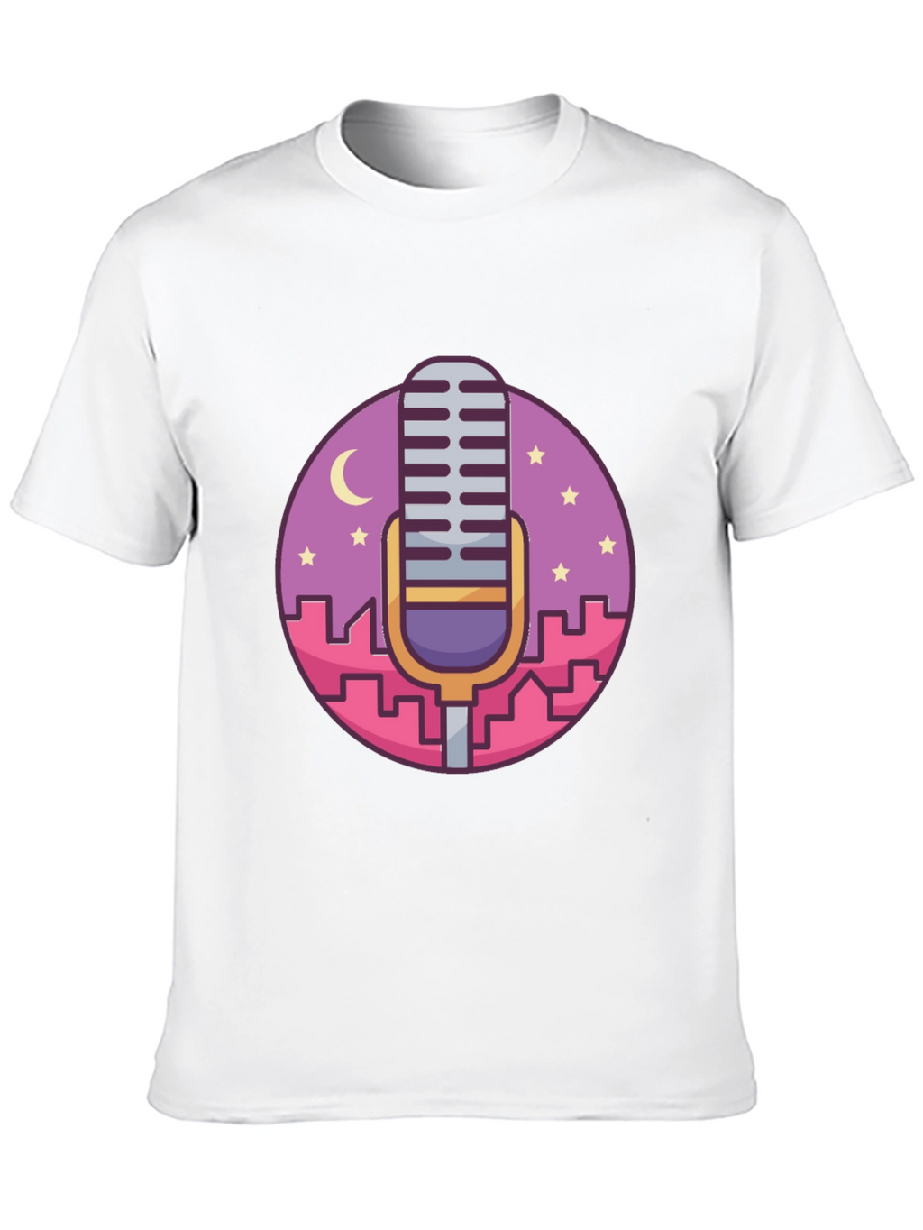 Retro Microphone Cityscape Graphic Tee