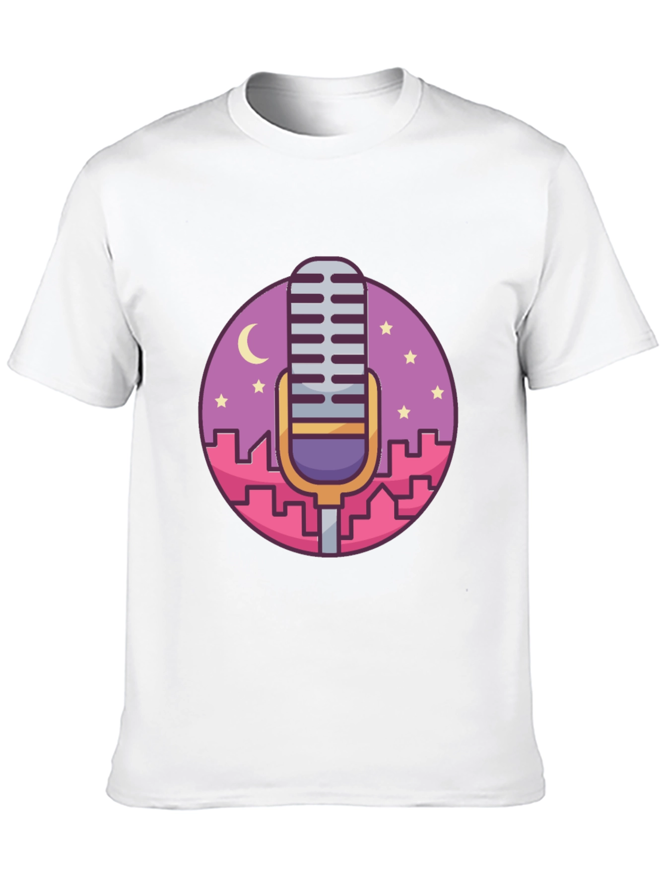 Retro Microphone Cityscape Graphic Tee