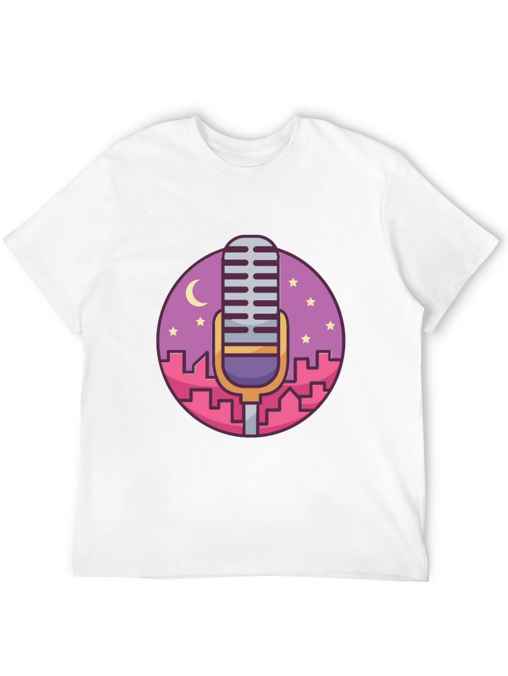Retro Microphone Cityscape Graphic Tee