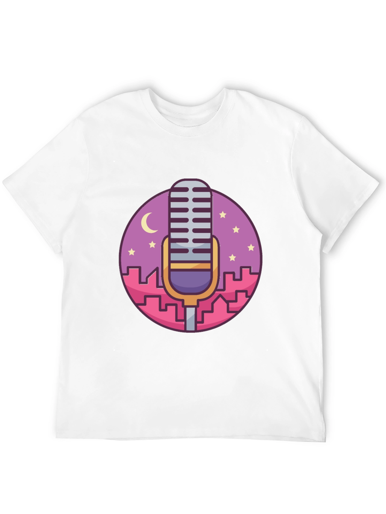Retro Microphone Cityscape Graphic Tee