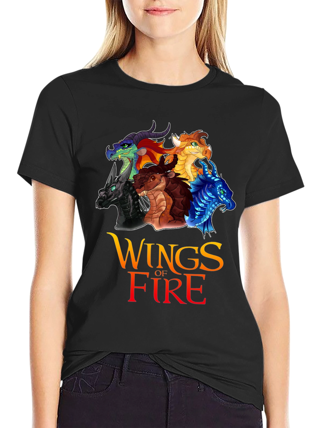Wings of Fire Graphic T-Shirt Black Cotton Tee Dragon Fans