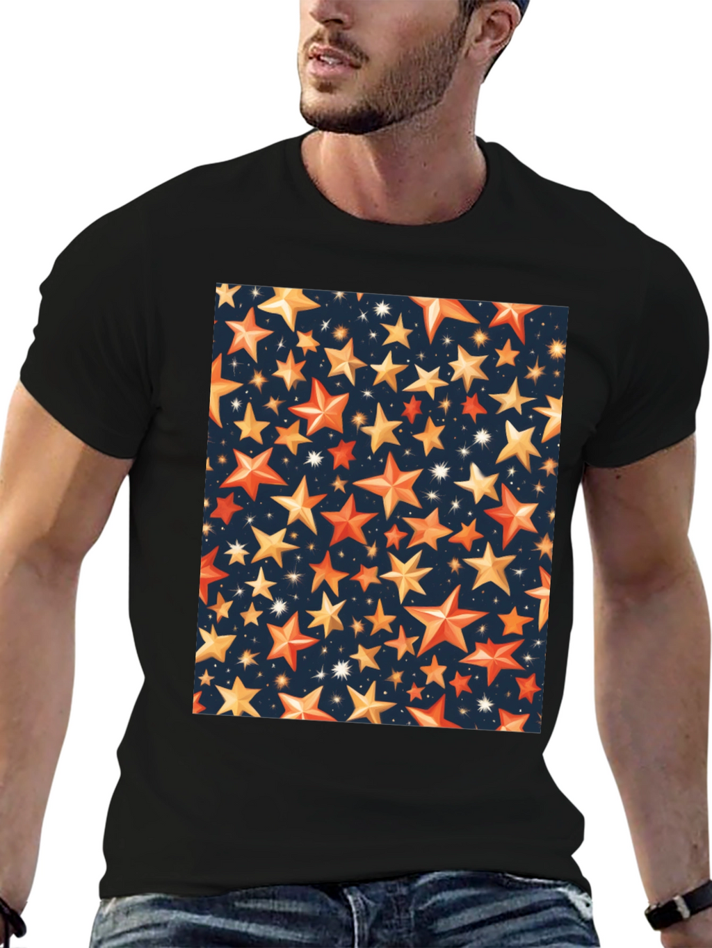 Starry Night Graphic Tee - Premium Black T-Shirt