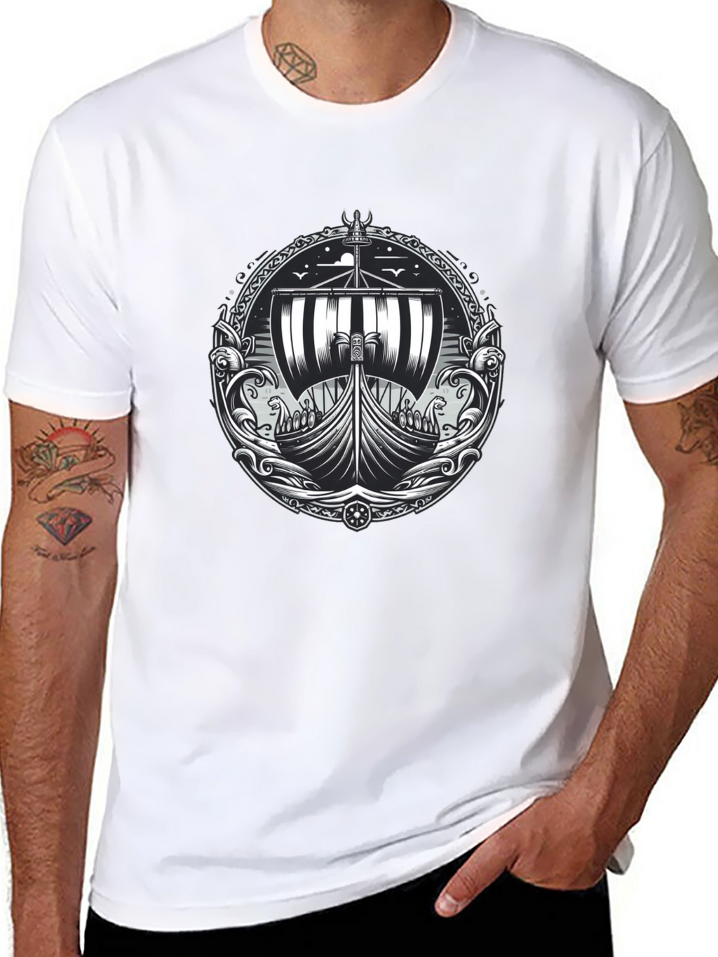 Viking Ship Graphic Tee - Black