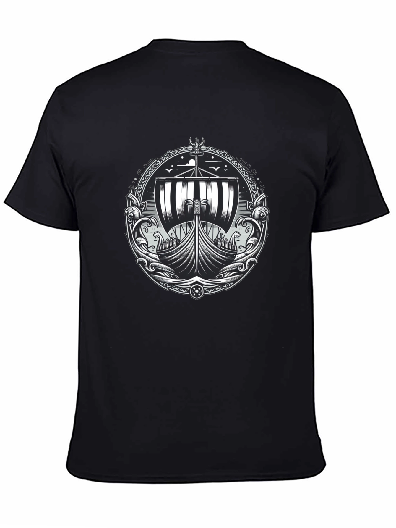 Viking Ship Graphic Tee - Black
