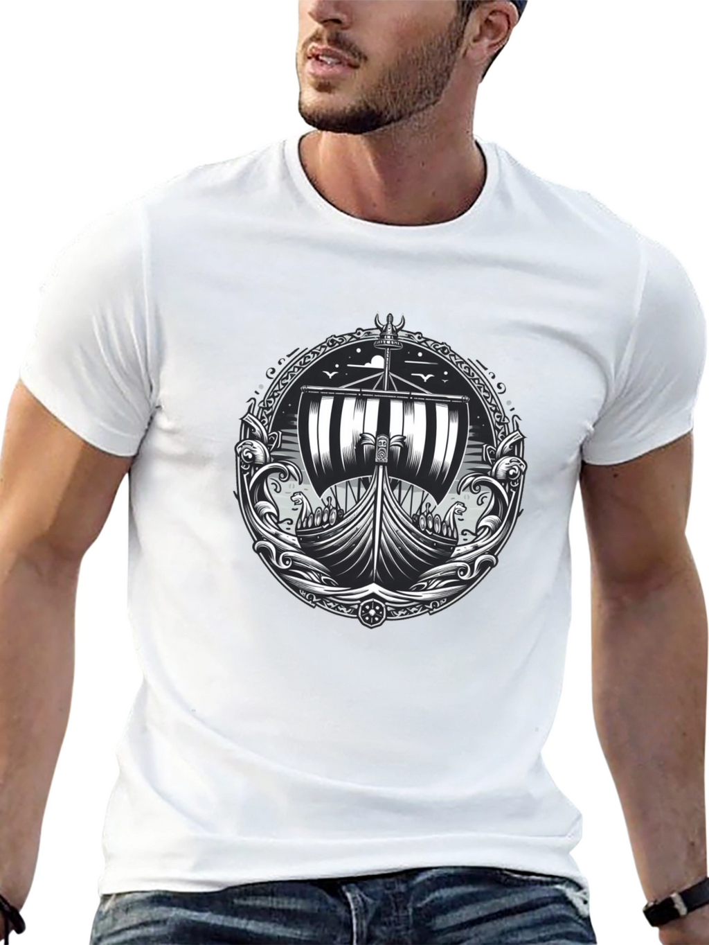 Viking Ship Graphic Tee - Black