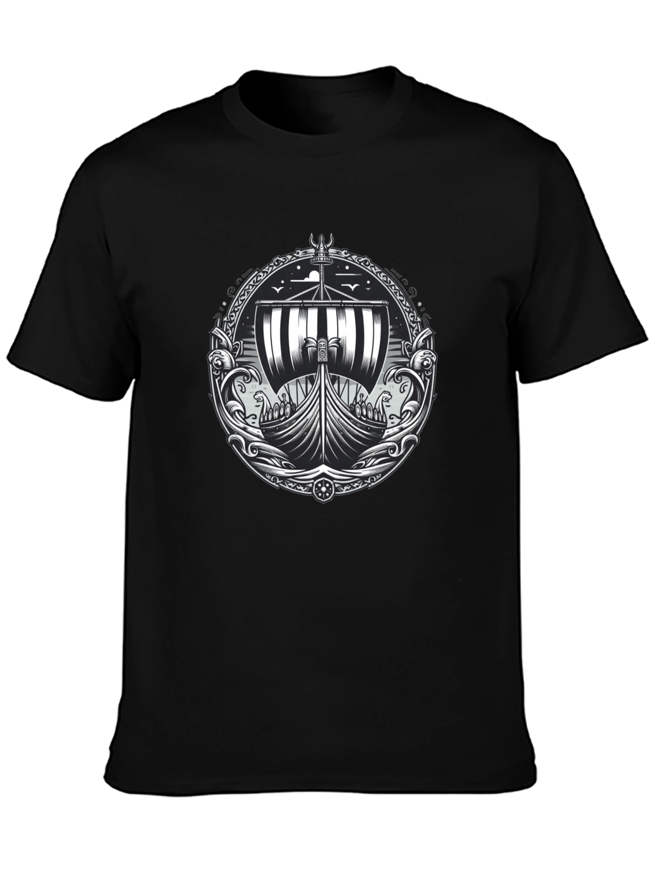 Viking Ship Graphic Tee - Black