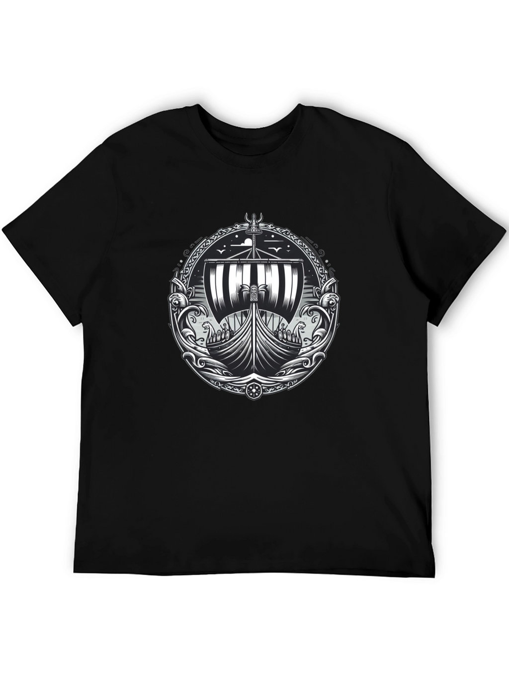 Viking Ship Graphic Tee - Black