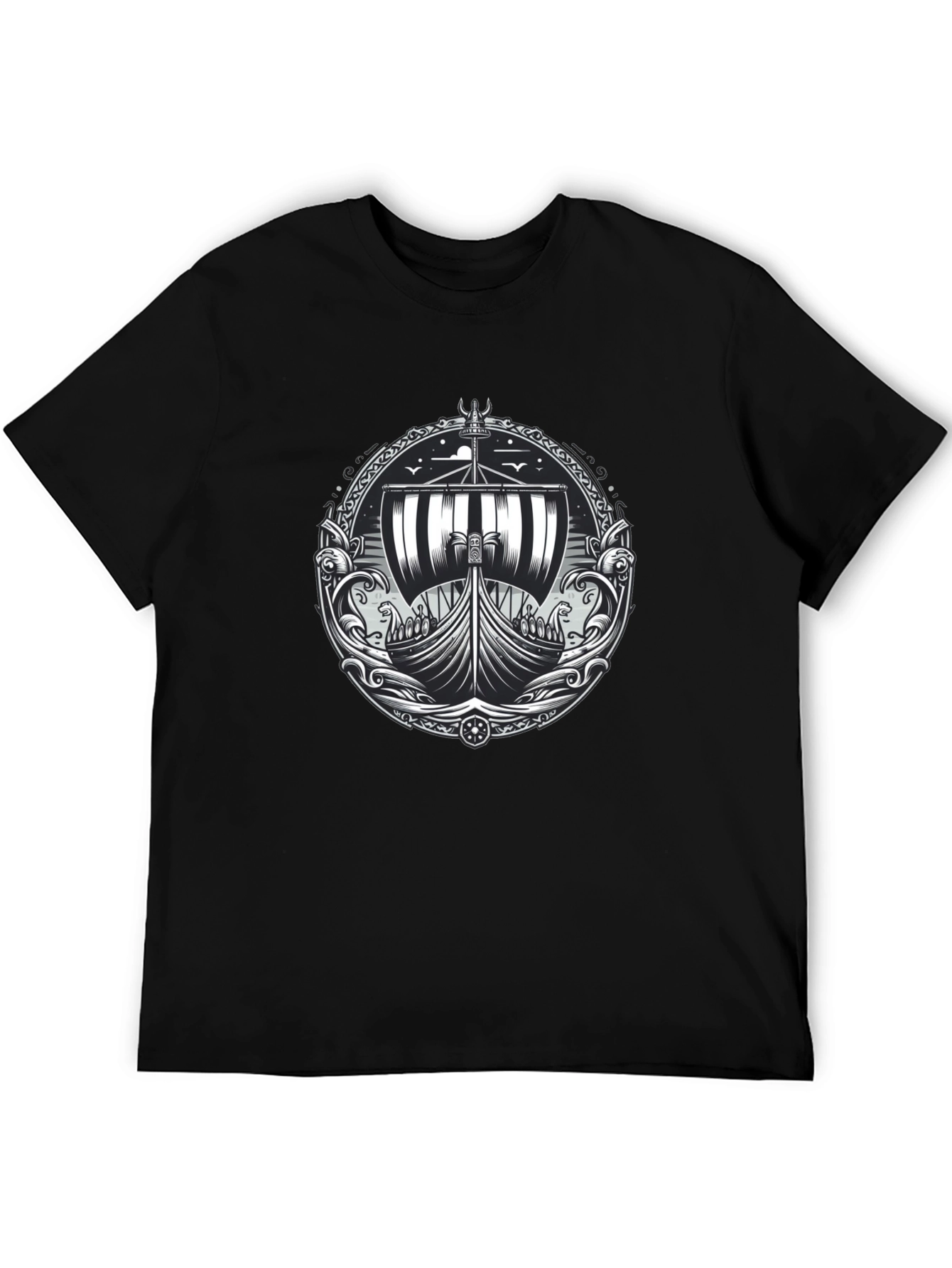 Viking Ship Graphic Tee - Black