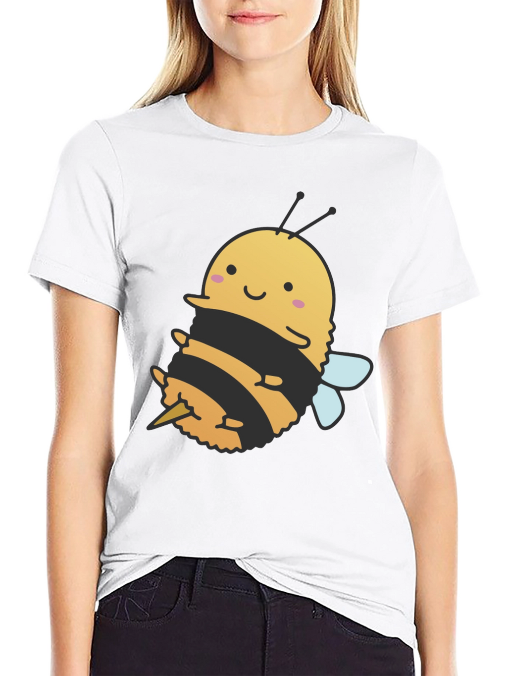 Cute Bee Graphic Tee - Black Cotton T-Shirt
