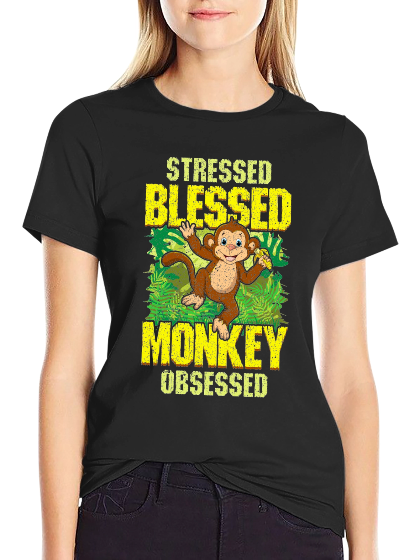 Stressed Blessed Monkey Obsessed Graphic T-Shirt