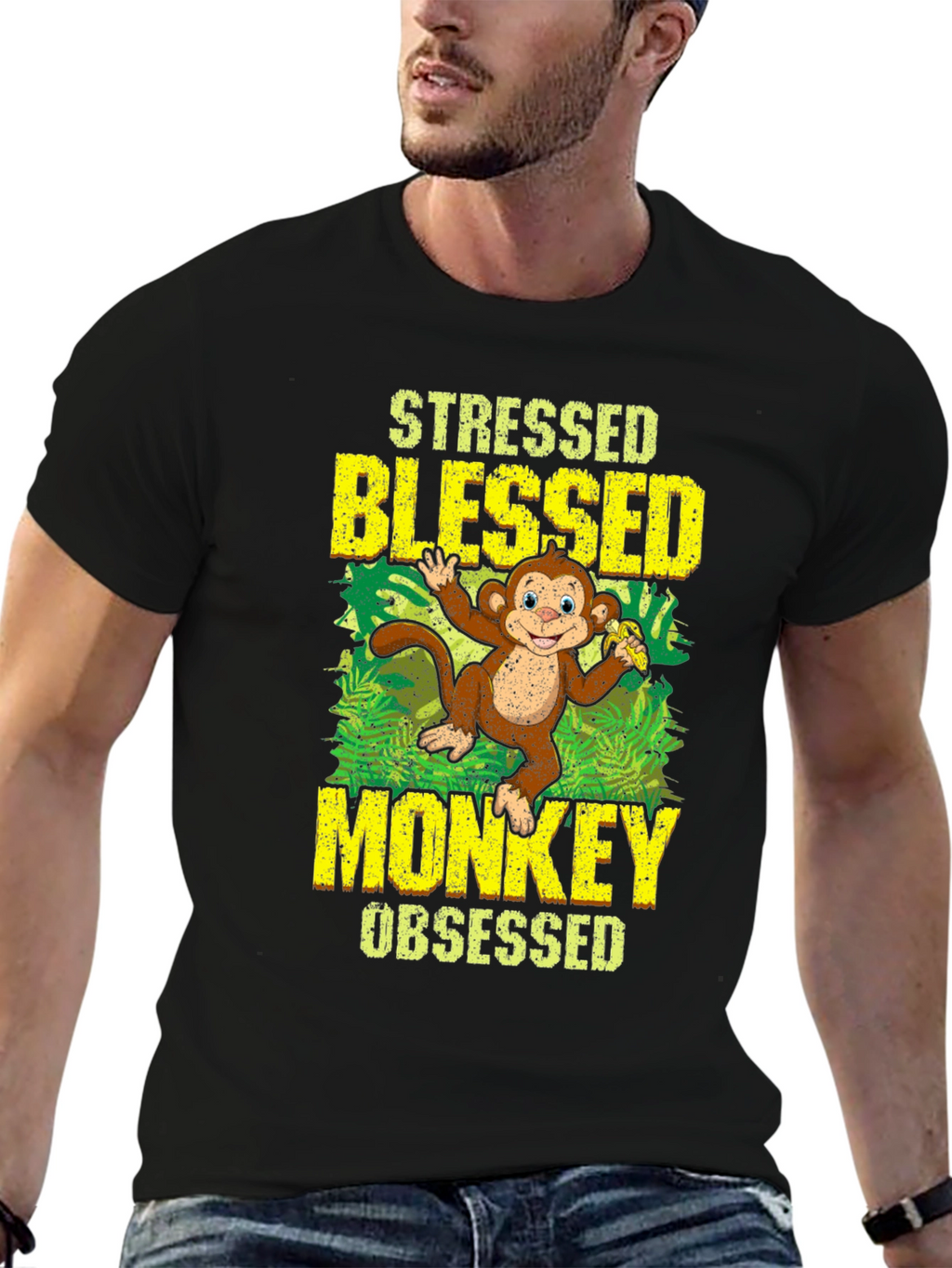 Stressed Blessed Monkey Obsessed Graphic T-Shirt