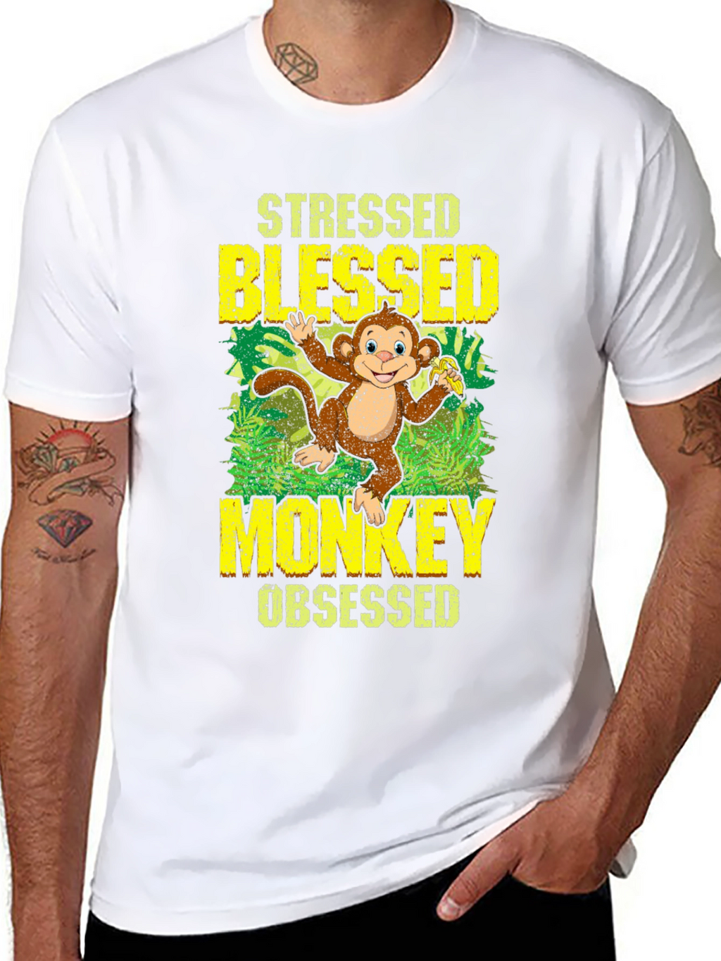 Stressed Blessed Monkey Obsessed Graphic T-Shirt